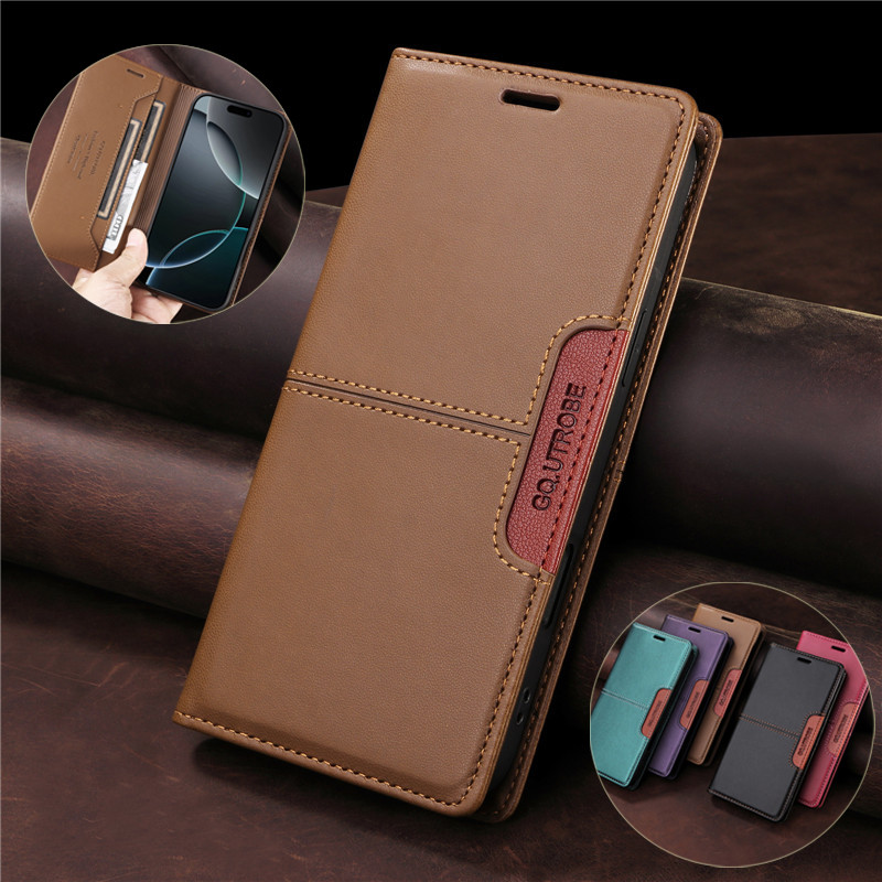 Casing For iPhone 14 15 16 Pro Max Plus 16E Magnet Flip Cover Leather Case  Smooth PU Bracket Card Slot