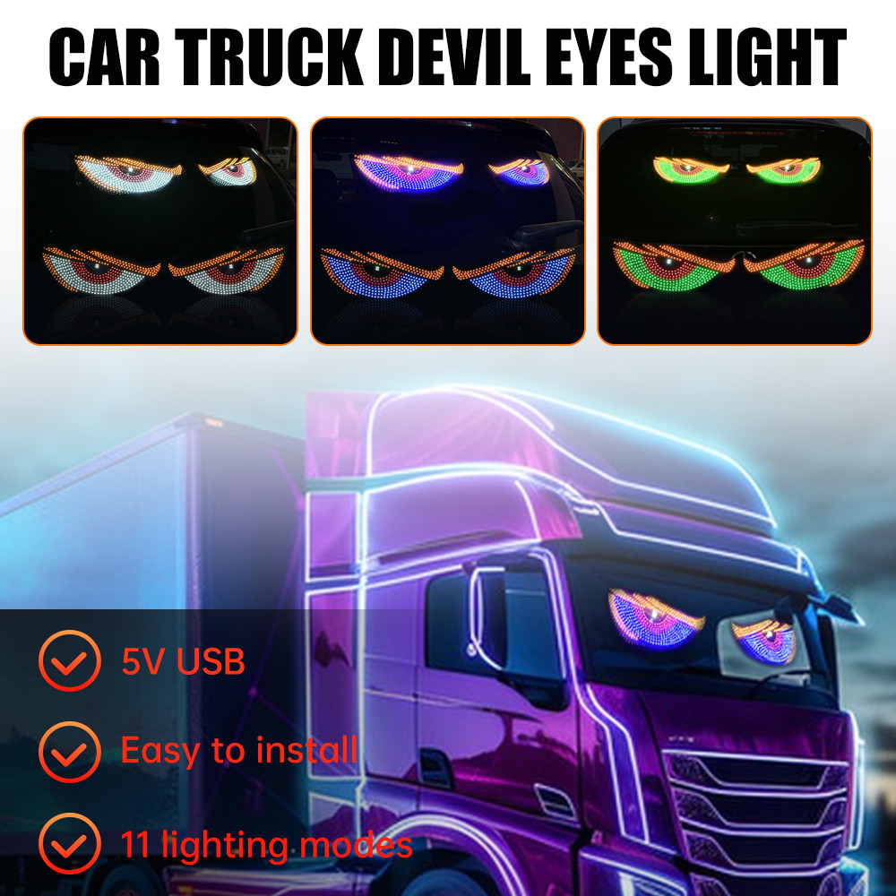 2PCS USB LED Devil Eye Dynamic Big Devil Eyes Light for Cars Window LED ...