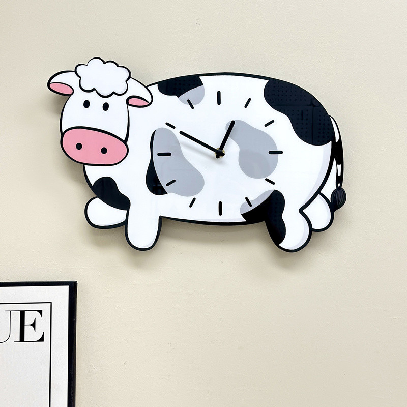 Children's Cute Clock Animal Cow Wall Clock Wooden Creative Decoration ...
