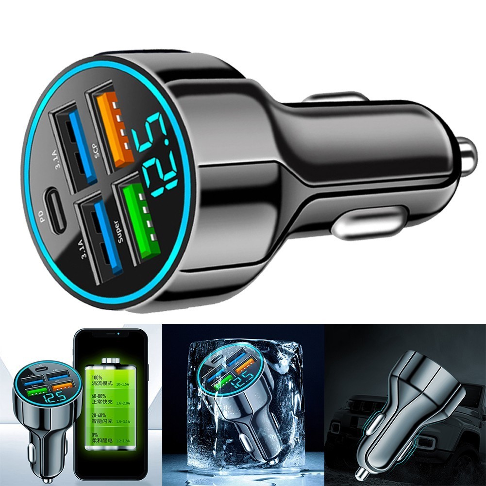 [livedesign] 5in1 MultiPort Car Charger with 4 USB and PD Ports for