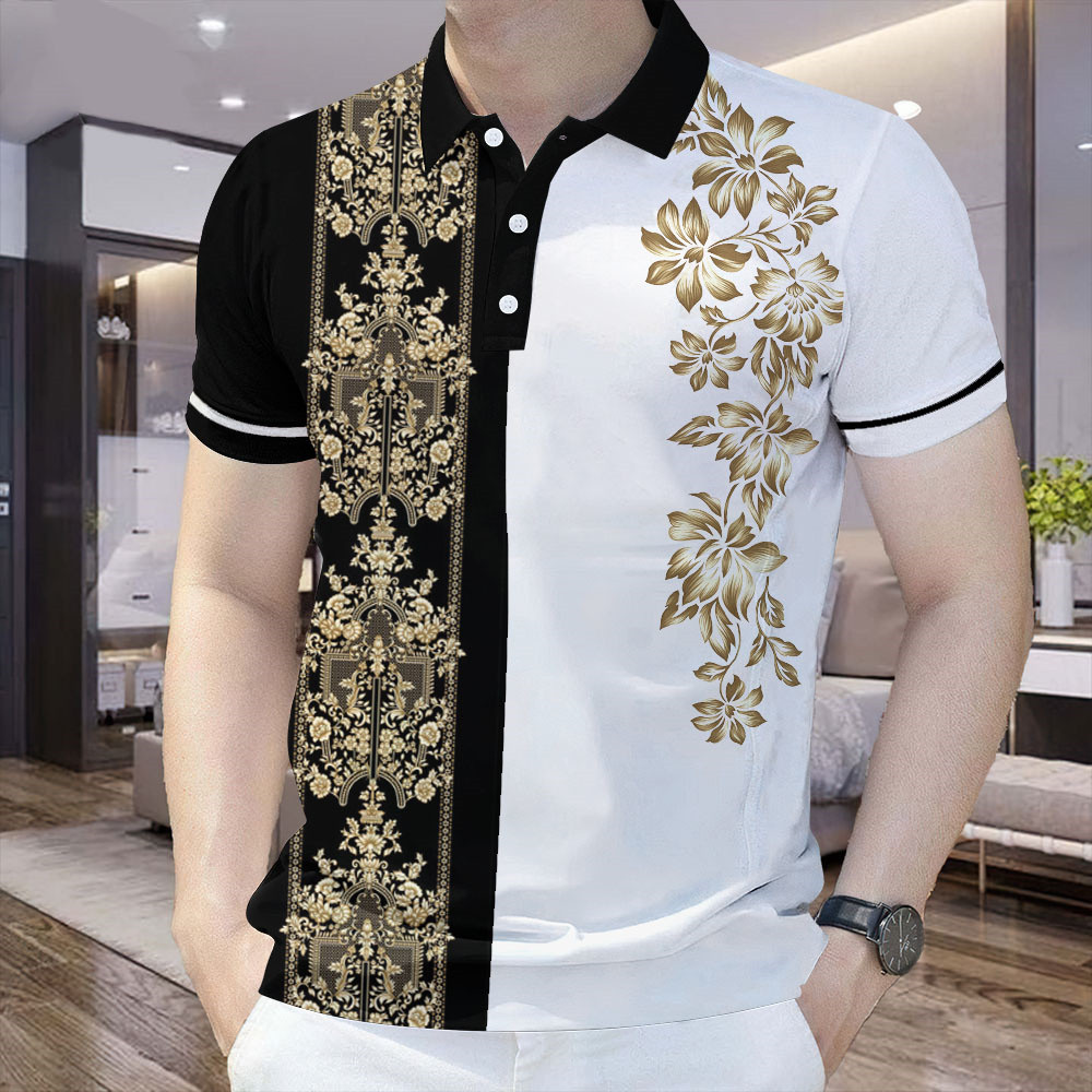 Batik Printing Polo Shirt for Man Retro Ethnic Shirt Suitable for