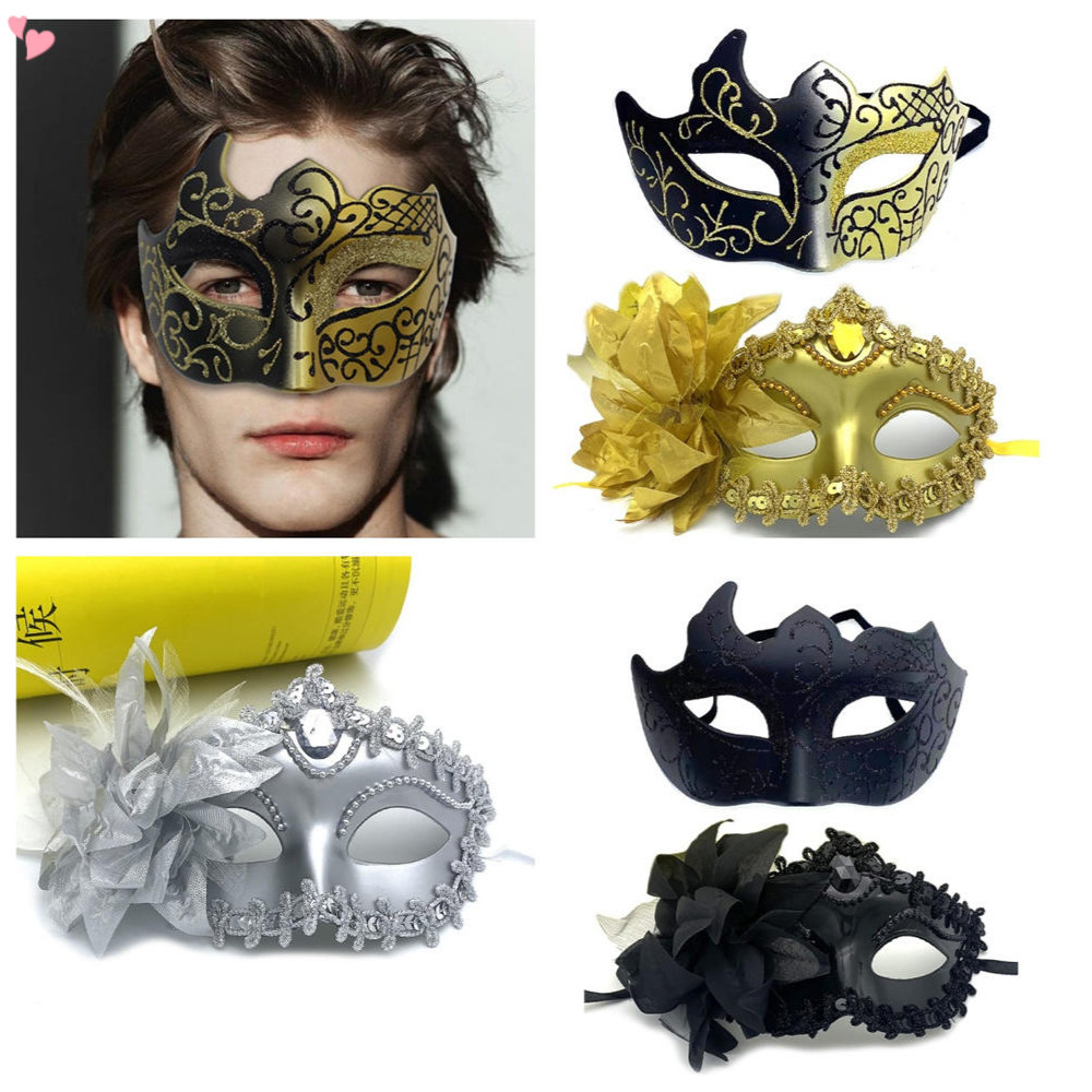 Couple Masquerade Masks Set Venetian Party Mask Plastic Halloween ...
