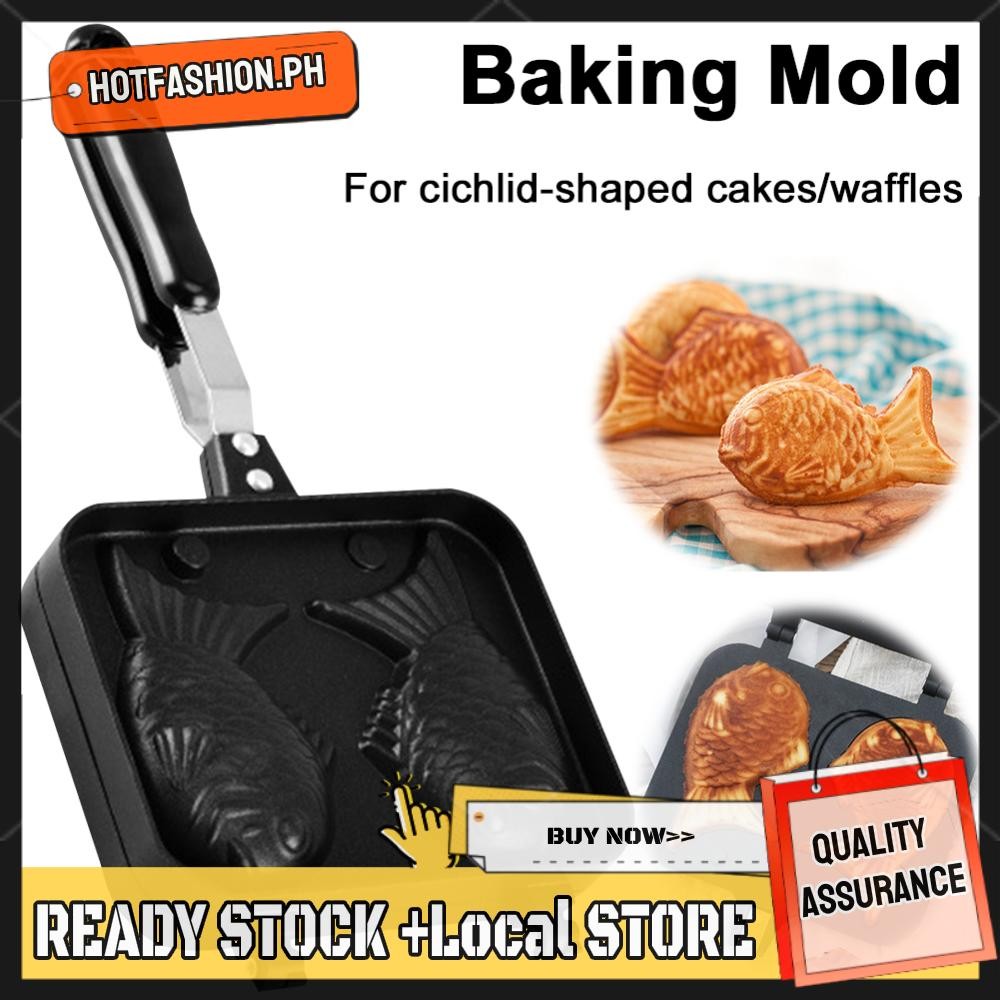 Double Fish Shaped Taiyaki Dessert Waffle Cake Maker Pan Non Stick Fry ...