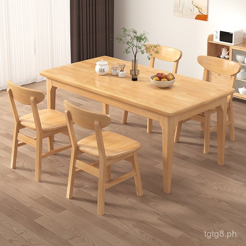 Solid Wood Dining Tables and Chairs Set Home Modern Simple Small Apartment Dining Table Log ...