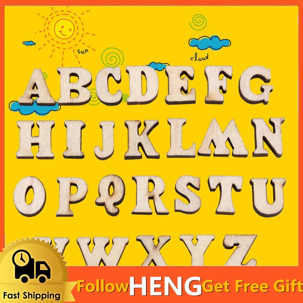 Hengyus 200PCs DIY Log Letter Shape Wood Sheet 26 English Letters Craft ...
