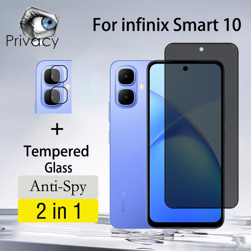 2 in 1 infinix Smart 10 Tempered Glass Anti-peeping Screen Protector ...