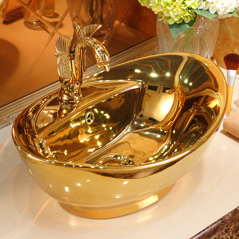 [5000People Collection]Yuanbao Gold Color Counter Basin Ceramic Art ...