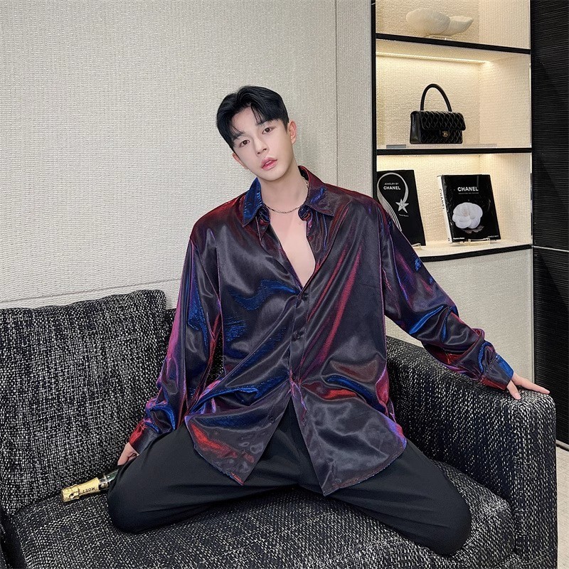 saferido hite shirt men's long sleeve Korean style trendy letter embroidery student handsome leisure with black shirt DK