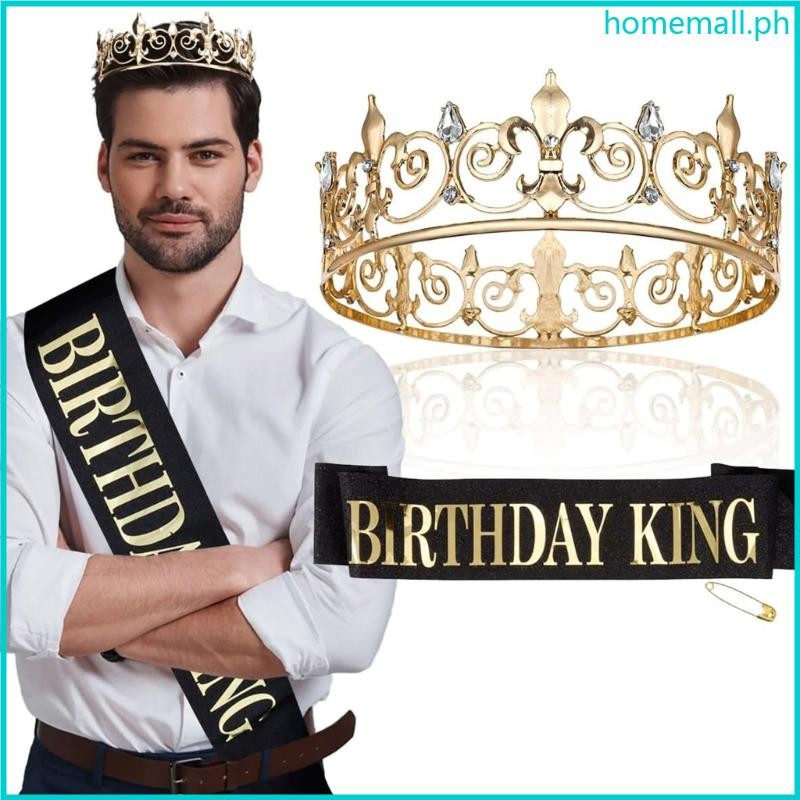 1Set Birthday King Crown And Sash, Royal Gold
