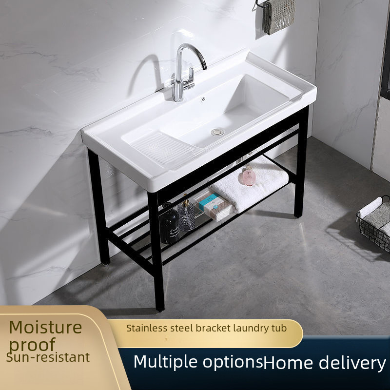 Ceramic Laundry Basin with Washboard Stainless Steel Bracket Balcony ...