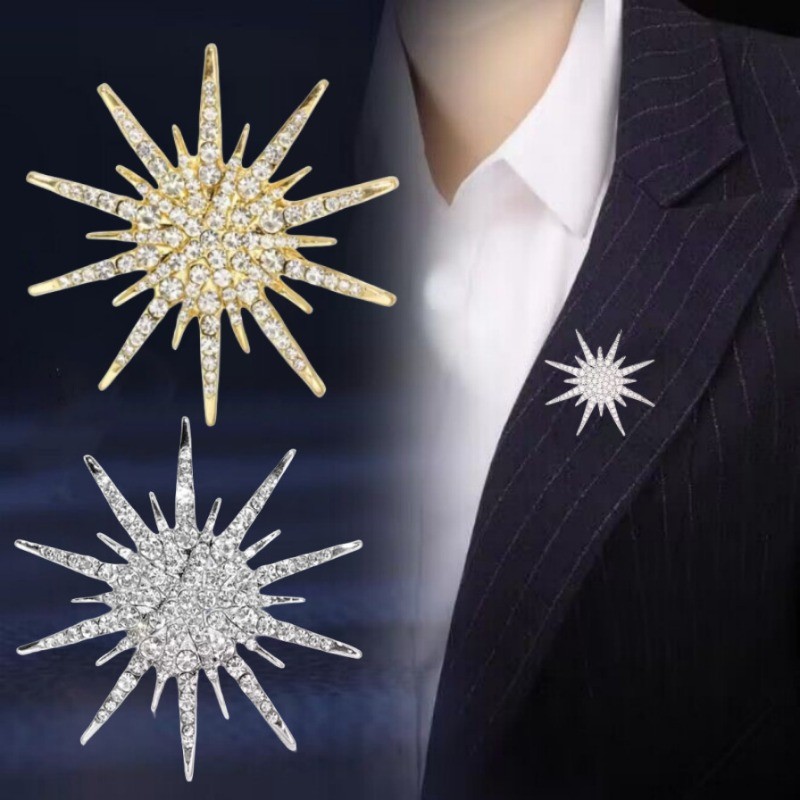 Luxury Full Rhinestone Star Brooches Sliver Golden Color Unisex Clothes ...