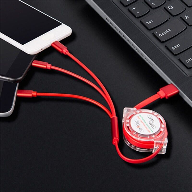 3 in 1 Mobile Phone Scalable Charger Line Portable 120CM USB Charging ...