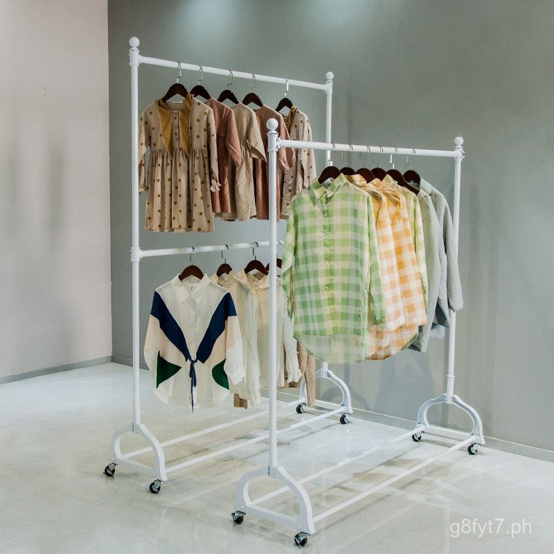 Clothing Store Display Stand Floor-Type Double-Layer Rod Coat Rack ...