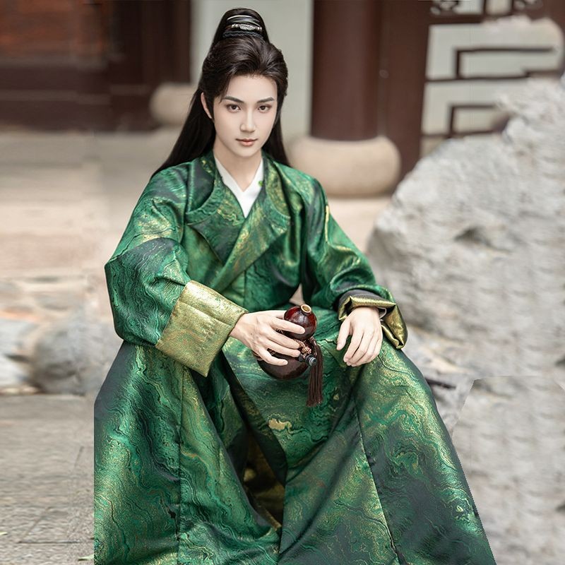 Original Hanfu Men's Style 2024 Tang Made Round Neck Robe Men's Ancient ...