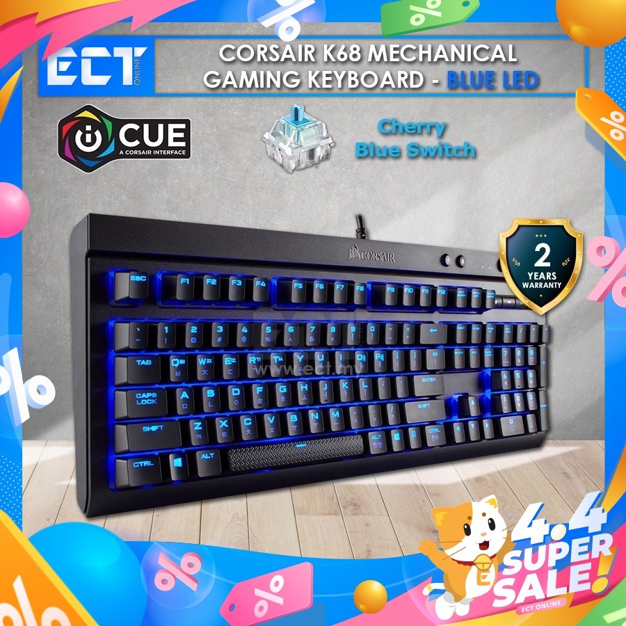 Corsair K68 Mechanical Gaming Keyboard With Blue LED - Cherry MX Blue ...