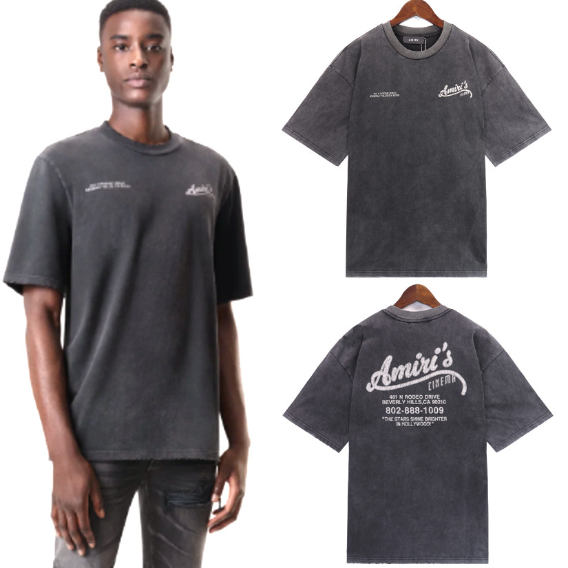 Hot Selling Real Shot Ready Stock Cinemas Vintage TShirt Wash Water Distressed Frayed Effect