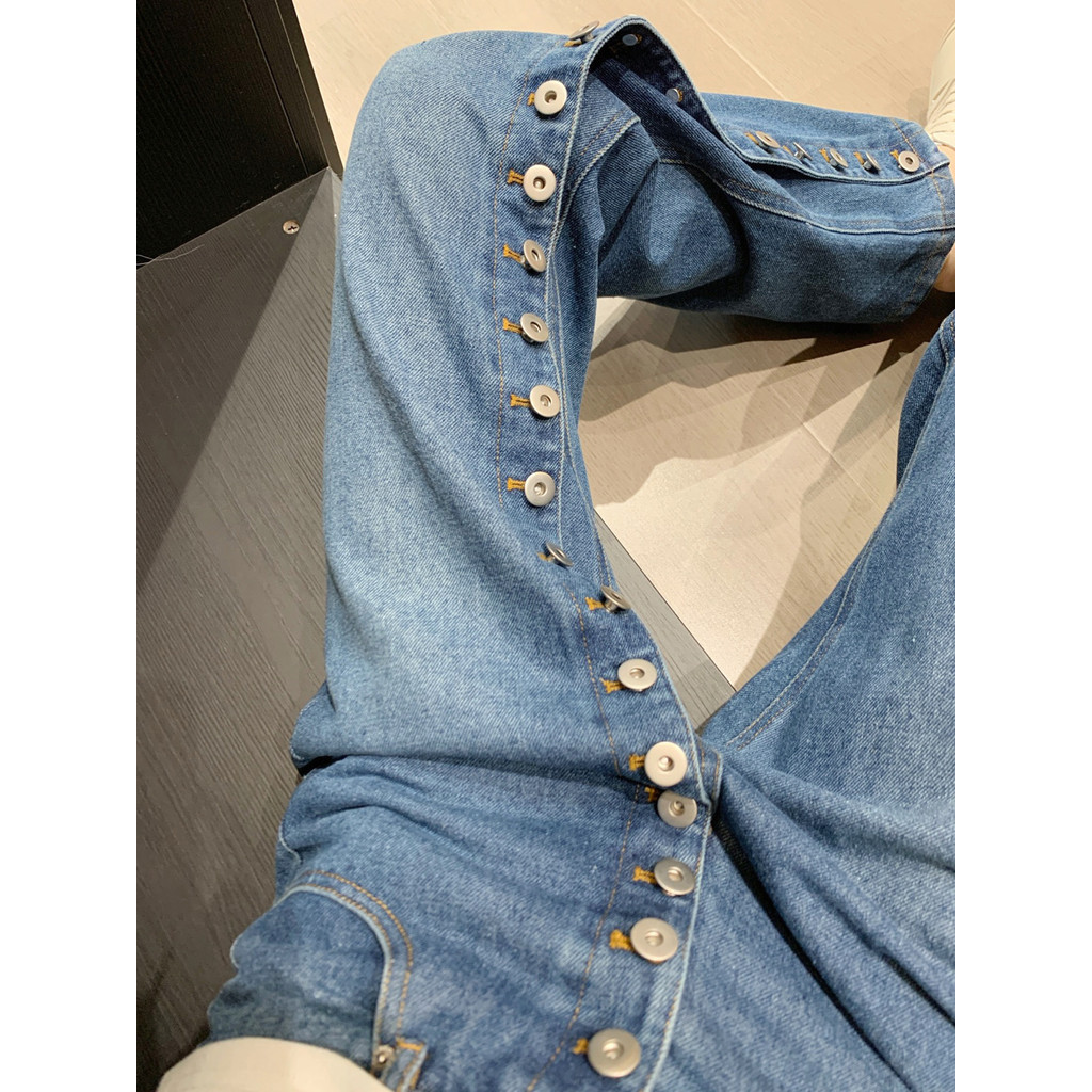 American Retro Multi-Button Design Straight Jeans | Shopee Philippines
