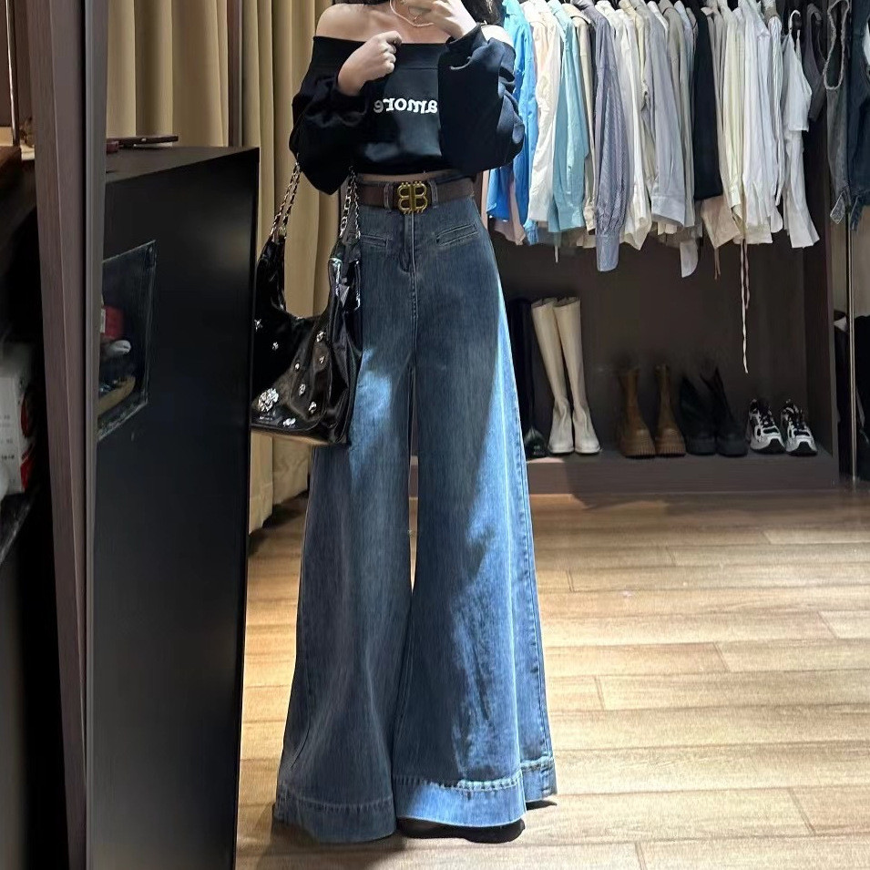 Retro Loose Wide-Leg Jeans Women's 2024 Spring Summer New Style Korean ...