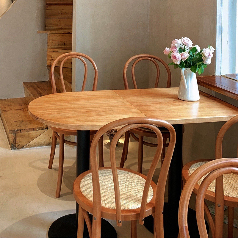 French Retro Solid Wood Dining Tables and Chairs Set Restaurant Cafe Internet Celebrity Eight ...