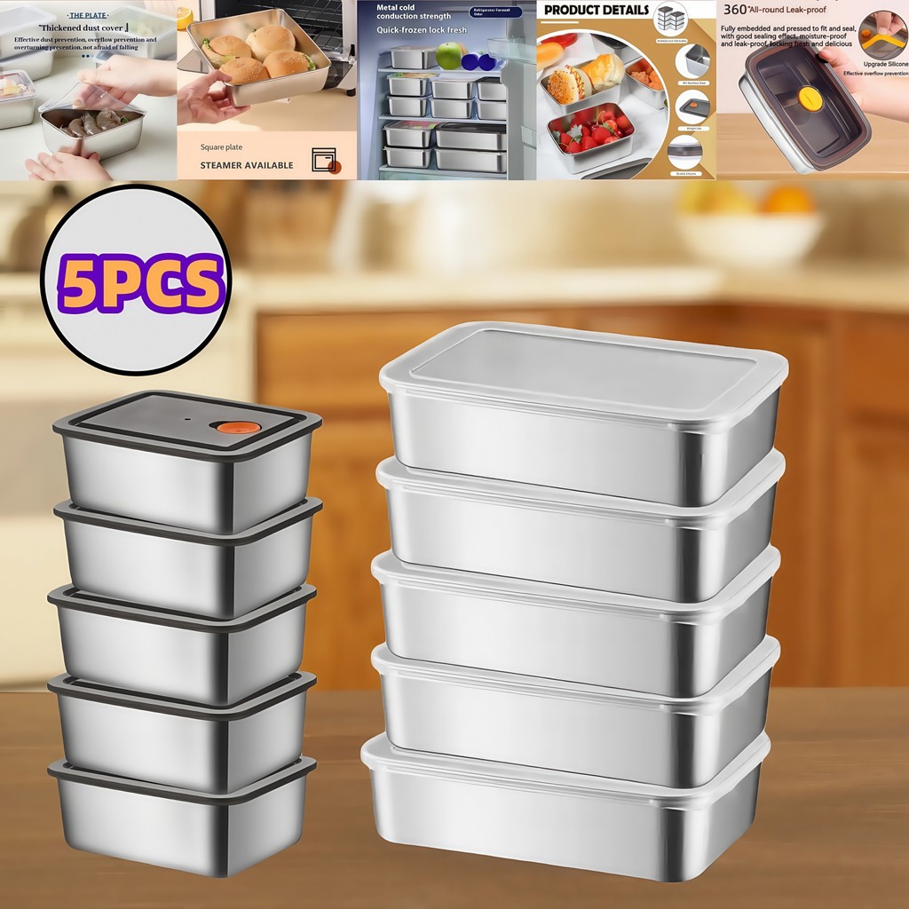 304 Stainless Steel Trays Food Storage Box with Lid Fruit Crisper ...