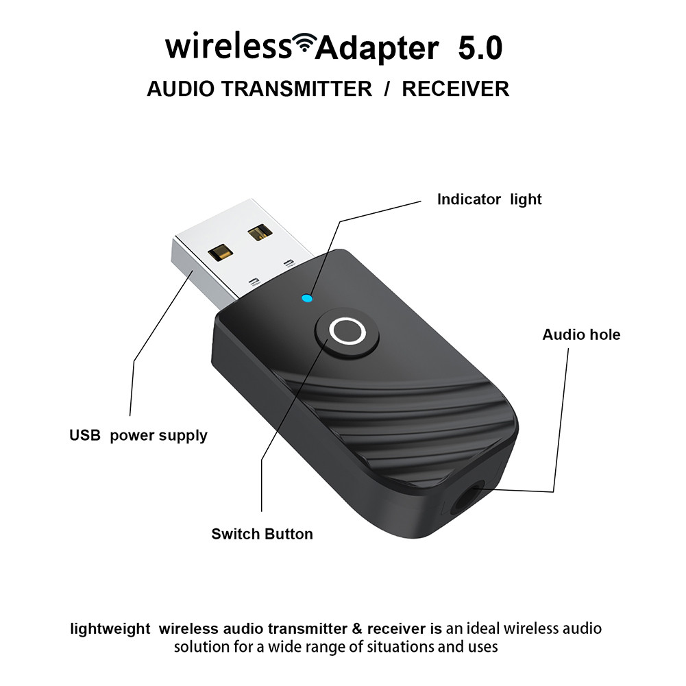 Usb Bluetooth 5.0 2 In 1 Transmitter Receiver Car Wireless Audio Adapter Rx + Tx 3.5mm Aux Kit Speaker Headset Wireless Receiver - Buy Product on