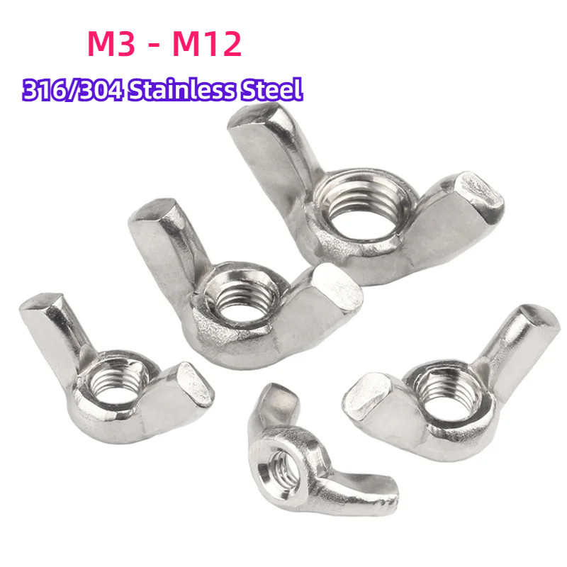  M3 M4 M5 M6 M8 M10 M12 304/316 Stainless Steel Butterfly Wing Nuts Hand Illustration 