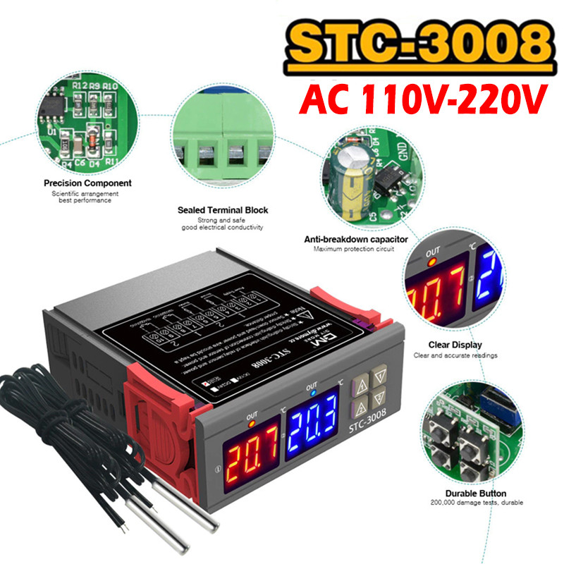 Dual Digital STC-3008 Temperature Controller Two Relay Output ...