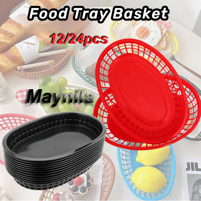 12/24PCS Food Tray Flat Bottom Fast Food Platter Plastic Tray Basket ...
