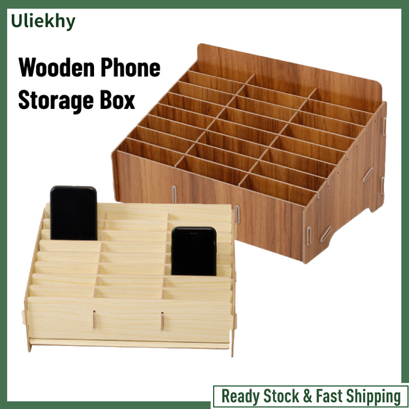 Uliekhy 24 Grid Wooden Phone Storage Box Multi Grid Phone Storage Box ...