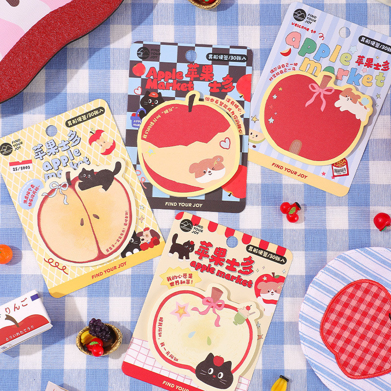 30 Sheets Apple Shaped Sticky Notes Notepad Self Stick Note Pad Funny ...