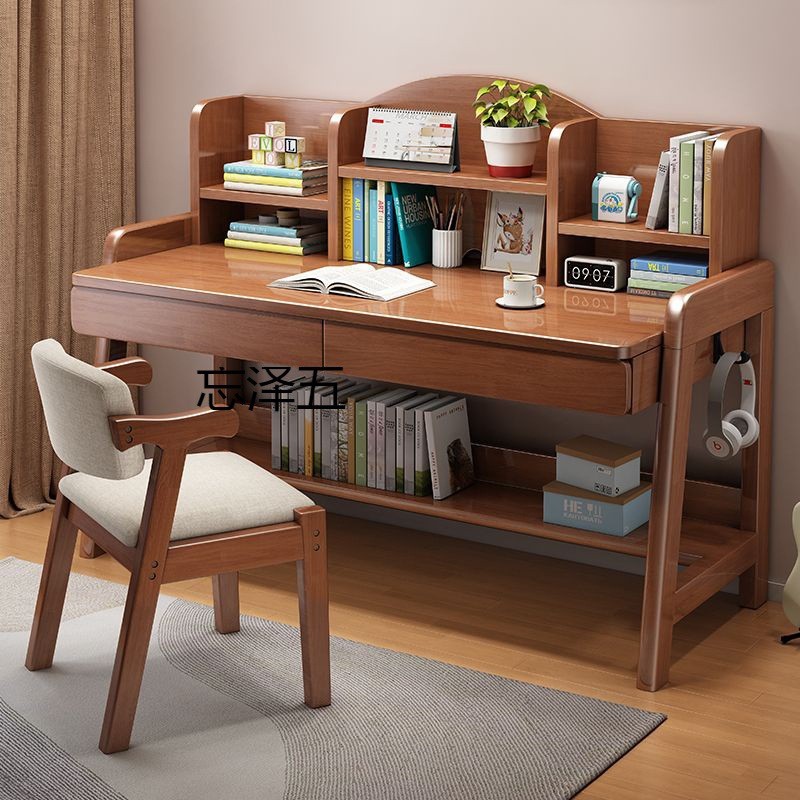 GL Solid Wood Desk Bookshelf Integrated Computer Desk Home Simple ...