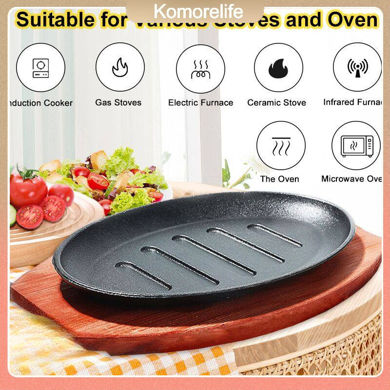 Sizzling Plate Non Stick Cast Iron Plate Roasting Grilling Oval Shape ...