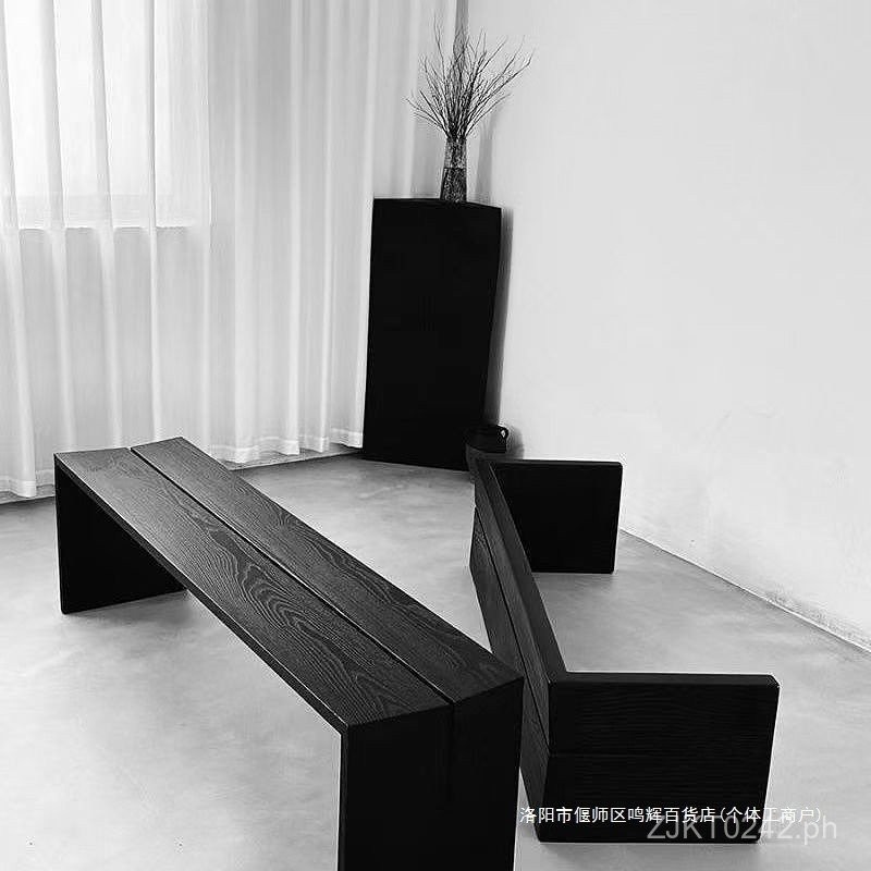 Wabi-Sabi Style Black Solid Wood Bench Elegant Shoe Changing Bench ...