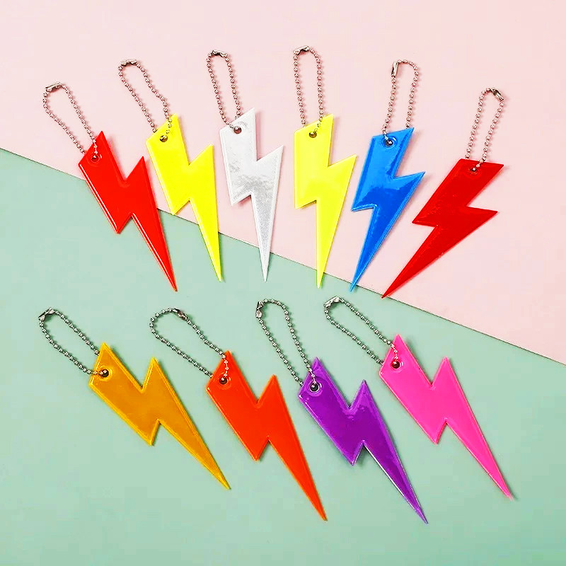 10PCS Lightning Safety Reflective Keychains Colorful Night Double-sided ...
