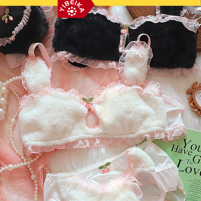 YIBEIKA Plush Underwear Rabbit Cartoon Japanese Style Wireless Bra Set ...