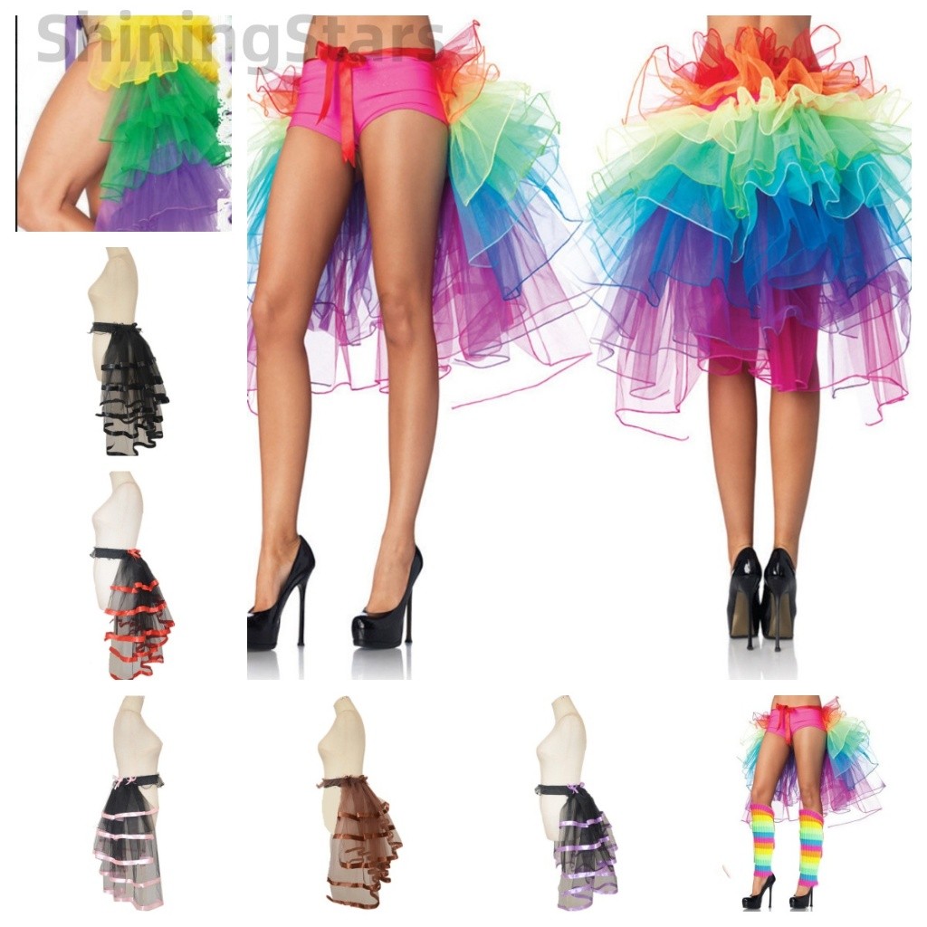 BlessU Rainbow Neon Tutu Skirt Rave Party Dance Half Bustle Burlesque ...