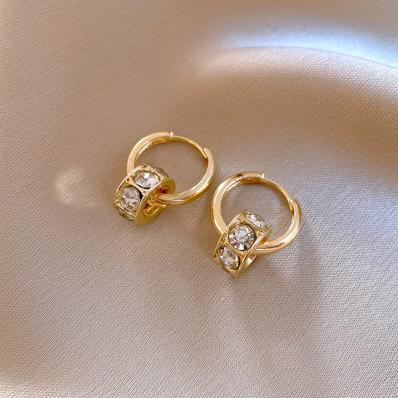 Light Luxury Diamond-Embedded Cylindrical Earrings，Fashion Temperament ...
