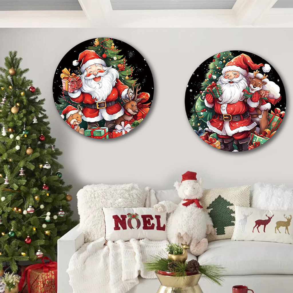 Cute Cartoon Santa Claus Wall Painting Decoration Living Room Circular ...