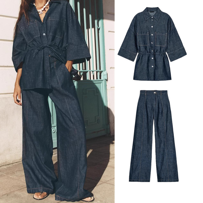 ZARA Drawstring Waist Long Sleeve Shirt2885454 Wide Leg High Waist ...