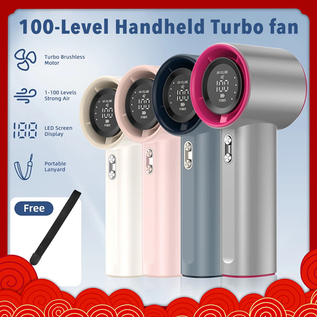 ⚡Ready Stock⚡Portable Turbo Fan Leafless Mini Fan Rechargable 100 Level ...