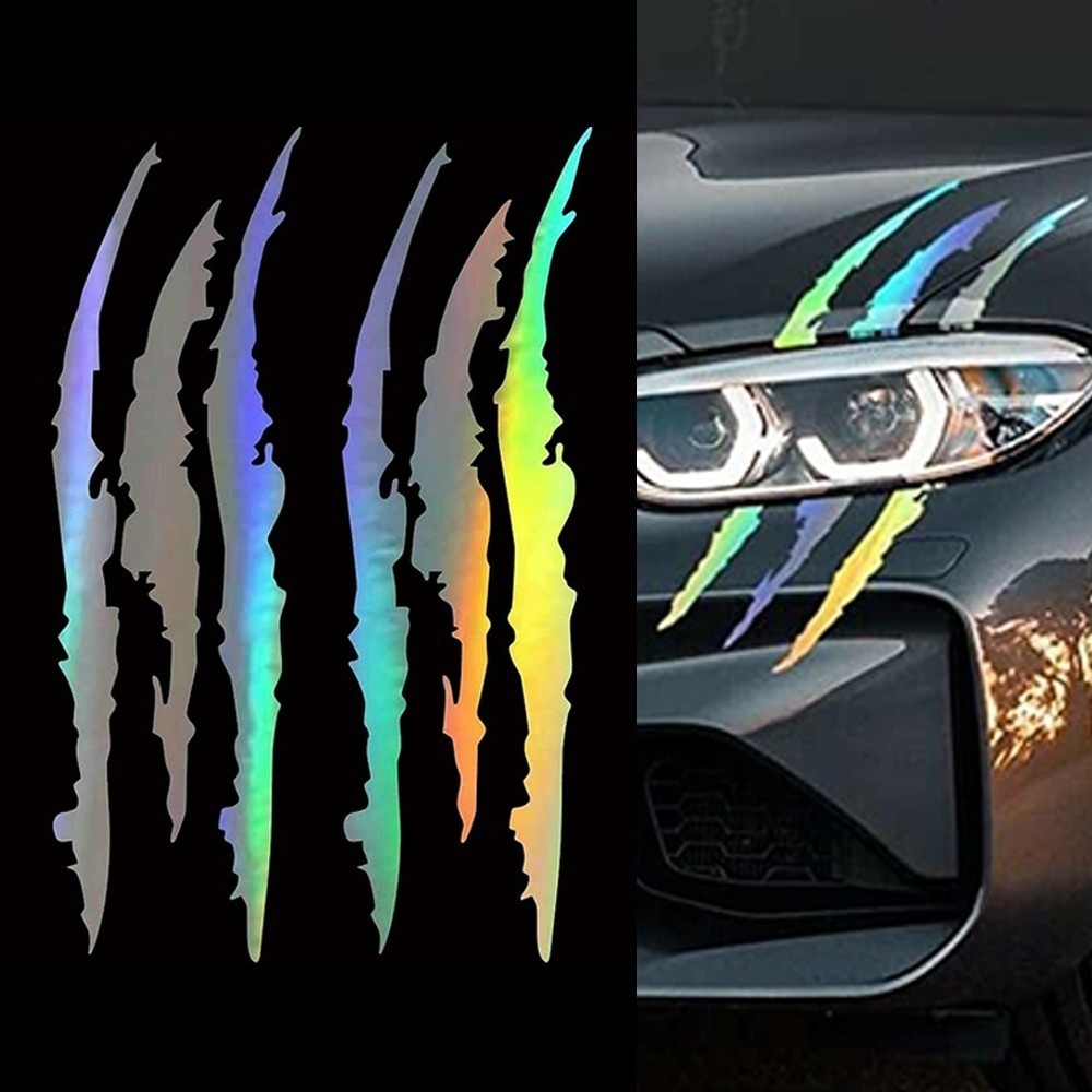 STICKERS Selfadhesive CAR HEADLIGHT REFLECTIVE Scratch Stripe 6Pcs/Set
