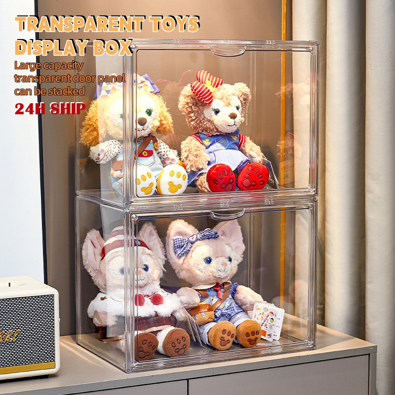 Acrylic Toy Storage Box Transparent Stackable Magnetic Door Display ...