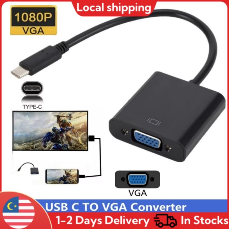 [Local Stock] 1080P type C to VGA Adapter USB 3.1HD Type C To VGA HDMI ...