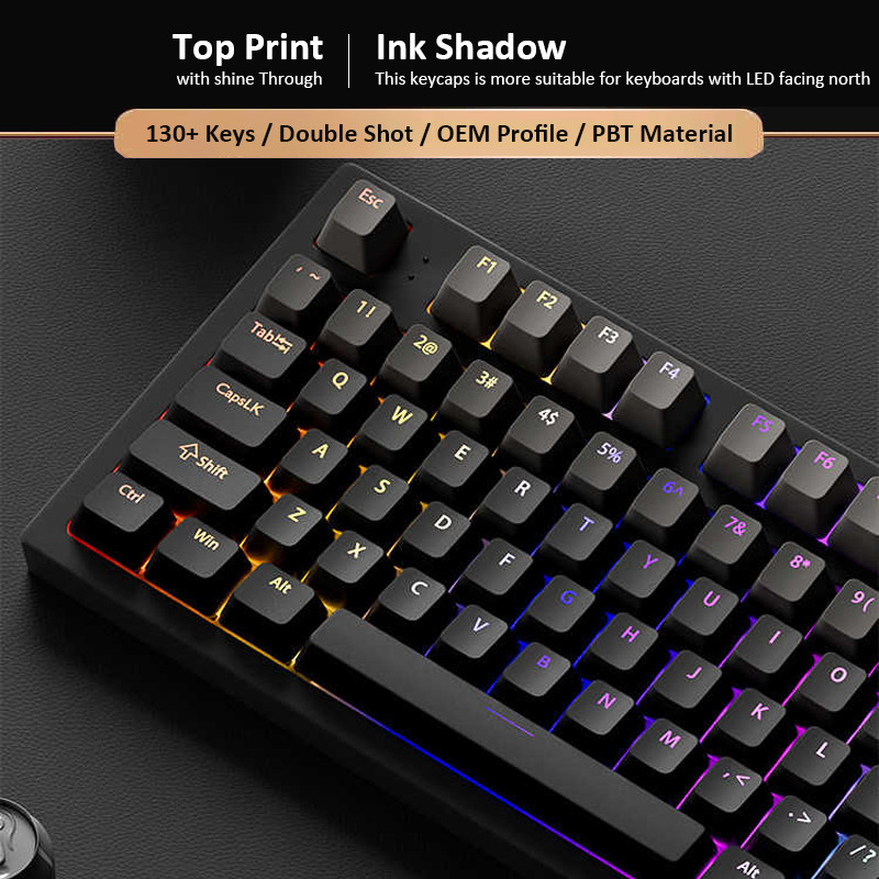 Ink Shadow Double Shot PBT Keycaps 130 Keys OEM Profile Shine Through ...