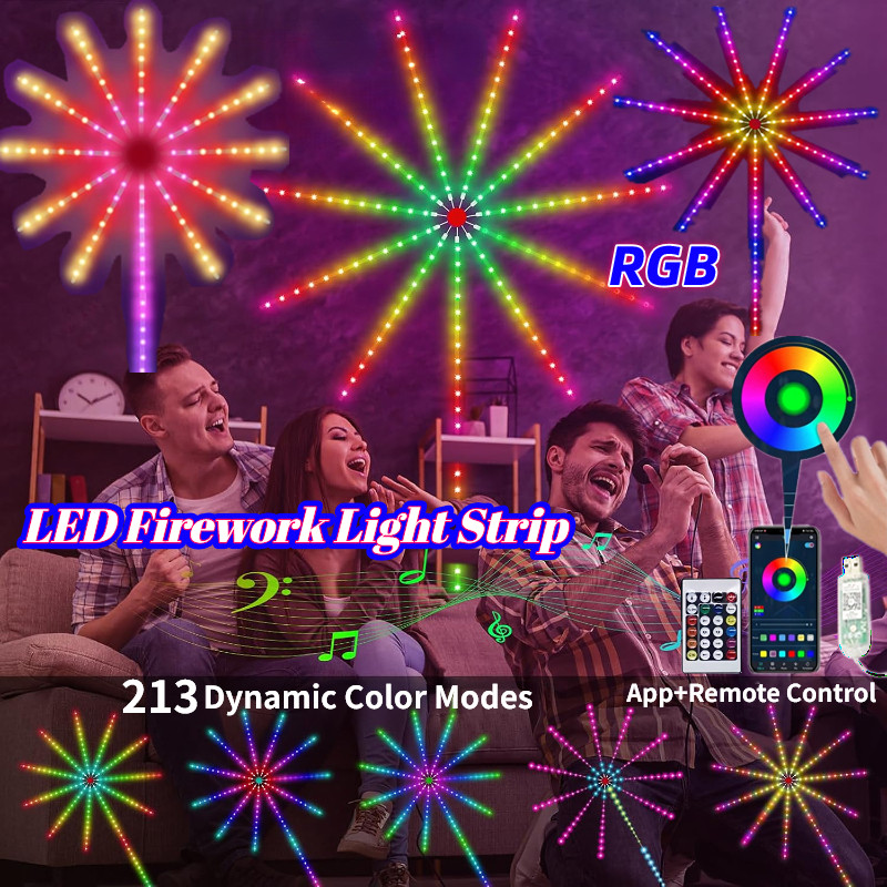 Smart 180LED Firework Light Strip Music Sound Sync RGB Light With APP ...