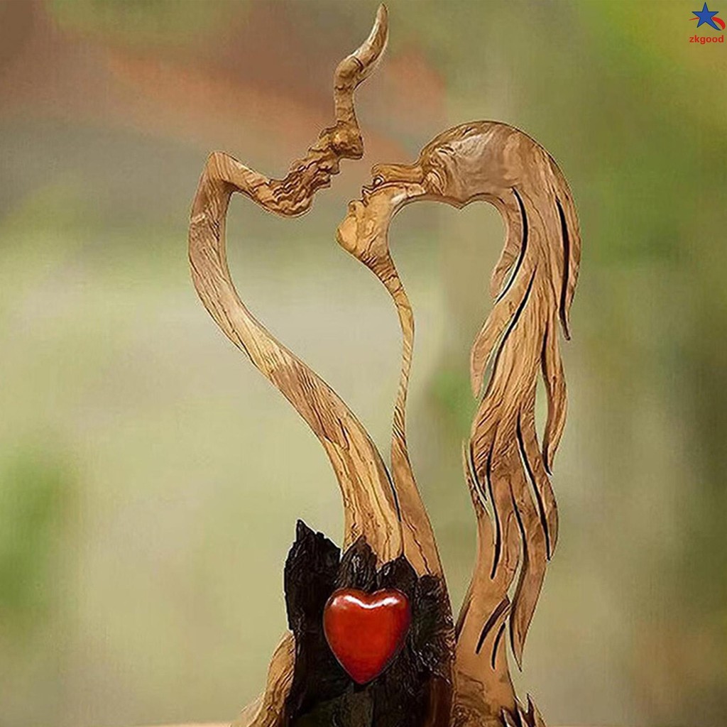Passionate Love Couple Statue Male and Female Kissing Wooden Statue ...