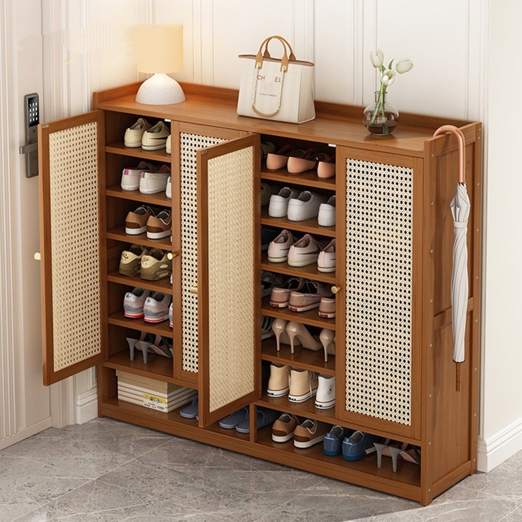Shoe Cabinet 7 Layers With Rattan Door Breathable Bamboo/Wood High ...