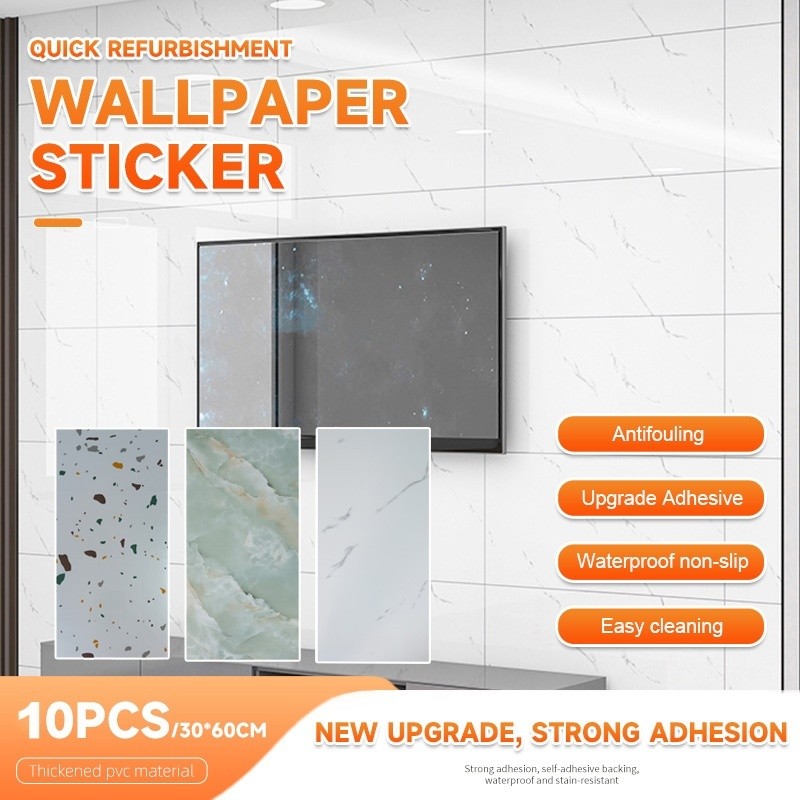 10PCS 3D Marble Stickers 60*30cm waterproof wallpaper for bathroom ...