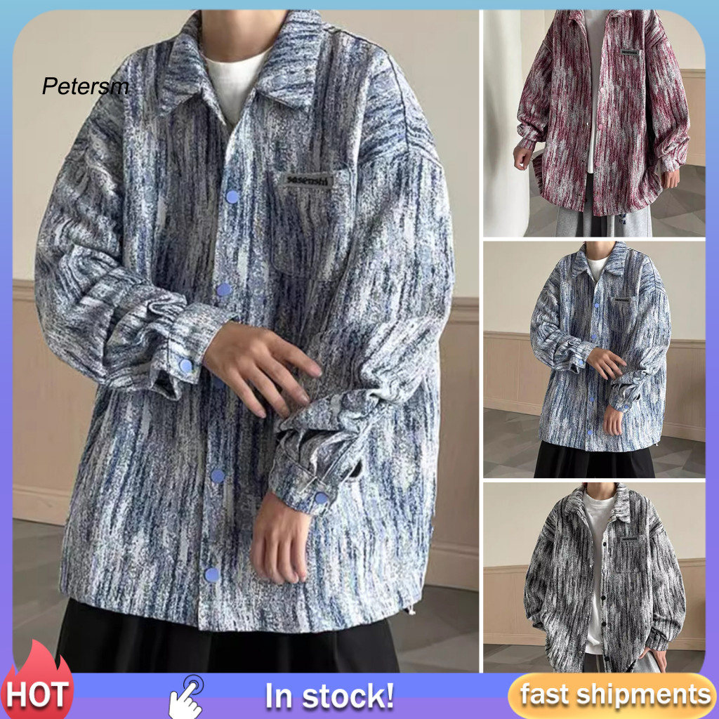 PP Denim Coat Retro Style Denim Shirt Men's Tie-dye Denim Jacket with ...