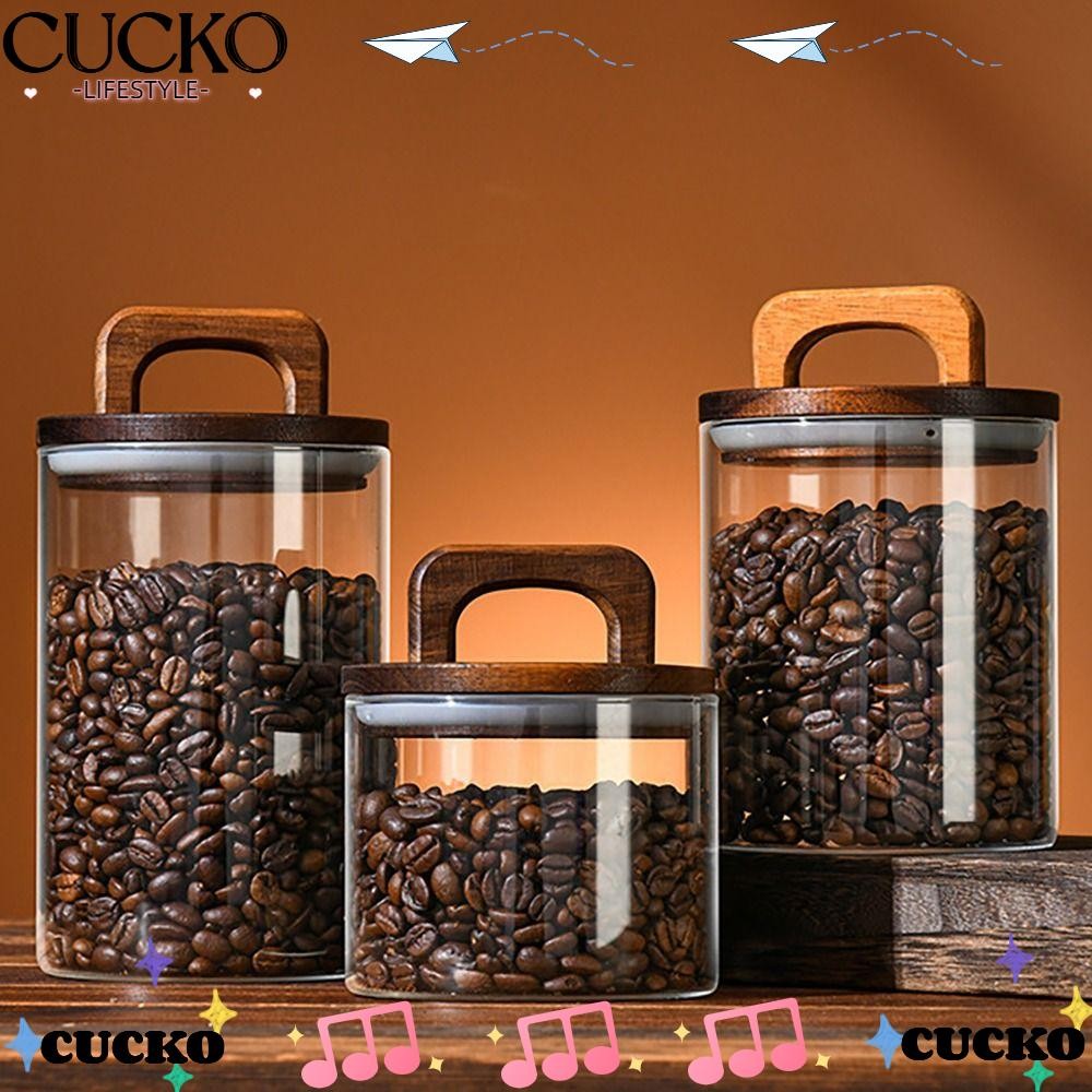 CUCKO Glass Jars, Transparent Tea Coffee Beans Storage Airtight ...